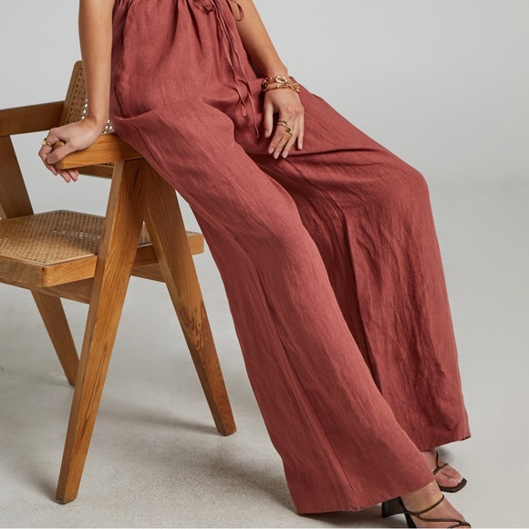 Frances Linen Button Up Jumpsuit in Burnt Rose  - AMALIE THE LABEL - Picture 7 of 7